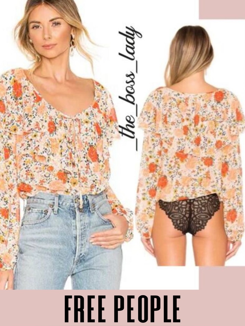 Free People bodysuit floral ruffled long sleeve bell sleeve polka dot chiffon XS